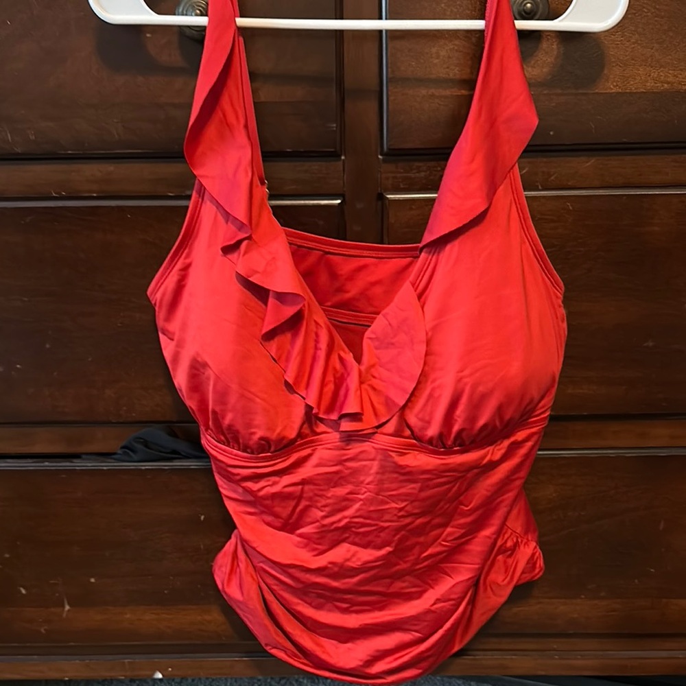 Elegant Red Ruffled Bikini Top